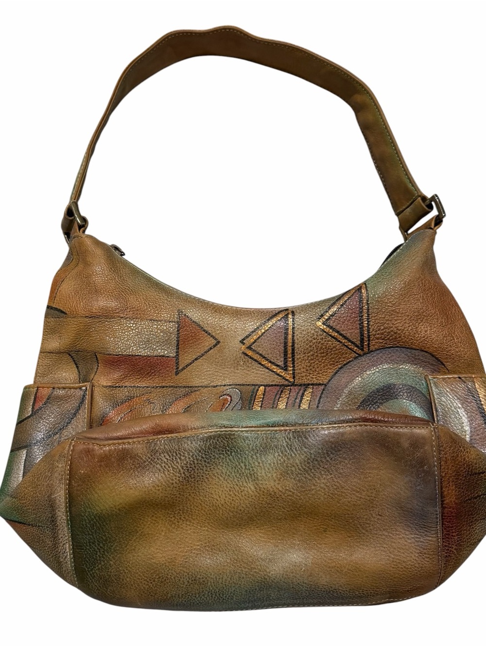 Vintage Anuschka Hand-Painted Brown Leather Hobo Bag - Picture 2 of 5